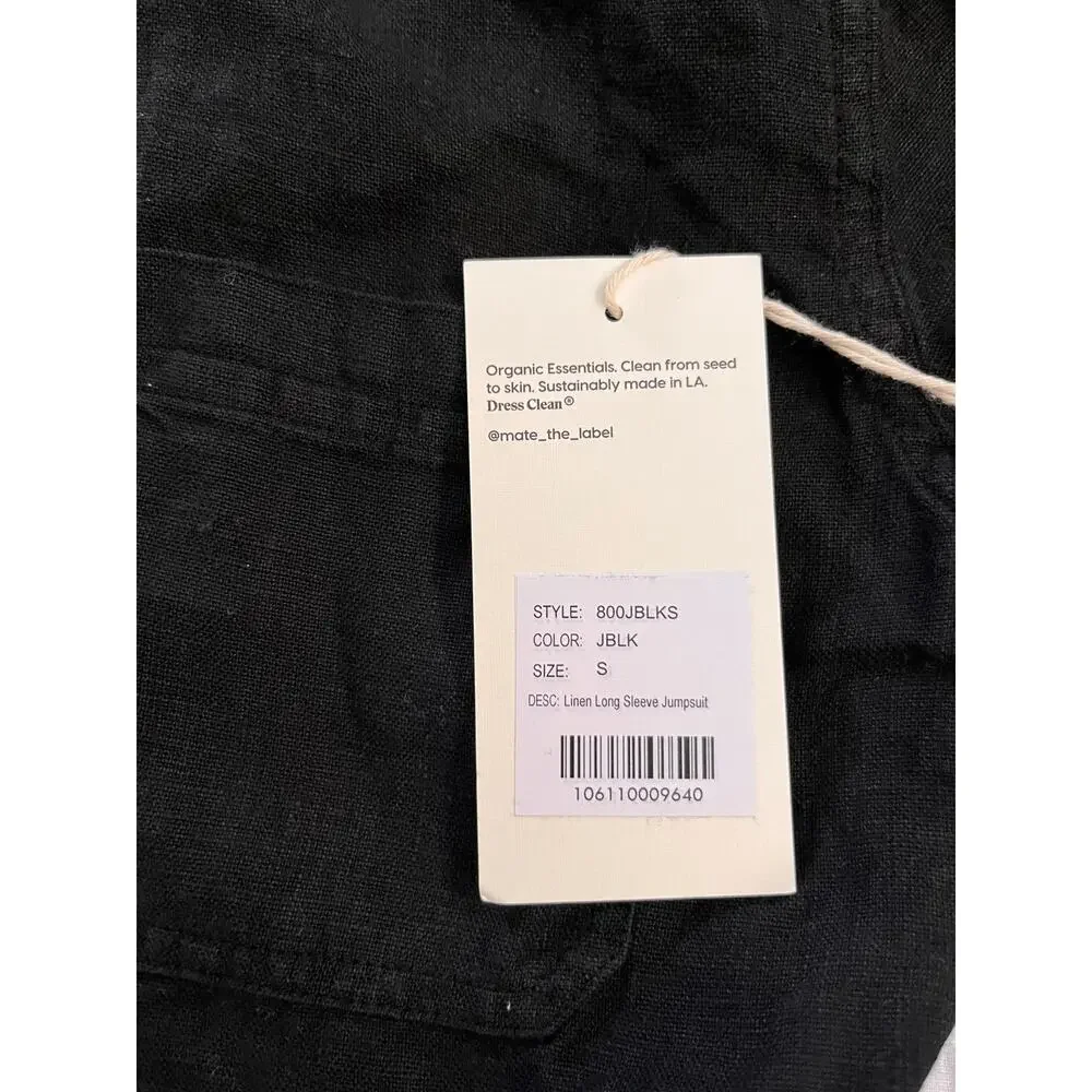 NEW MATE THE LABEL Long Sleeve 100% Linen Jumpsuit - Jet Black SIZE S - Picture 5 of 13